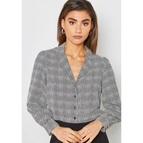 Topshop Tops - TopShop Button Down Checked Shirt Black and White Size 6